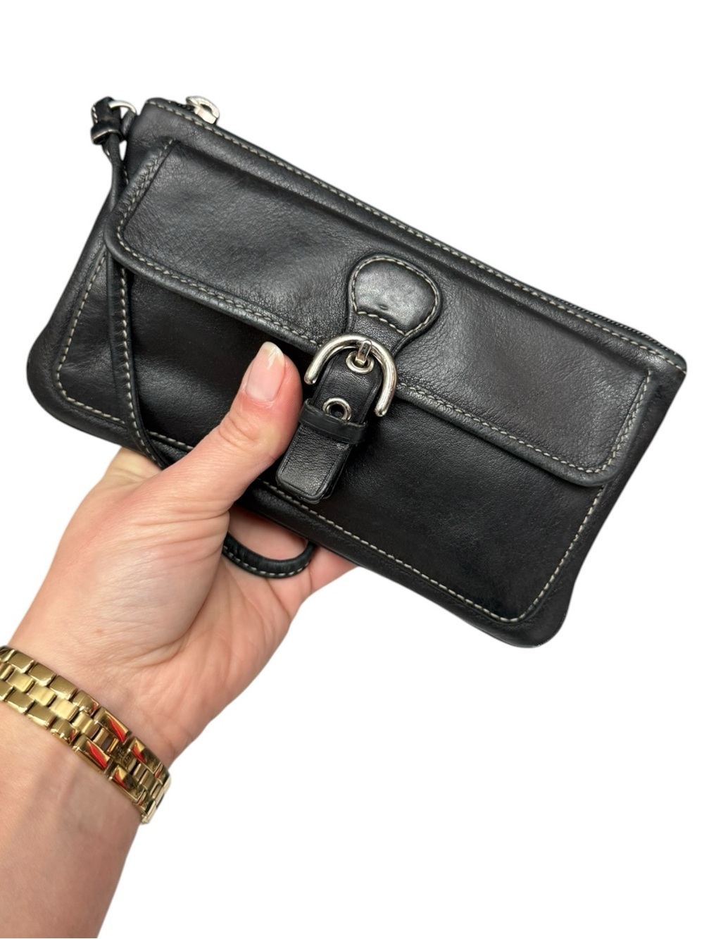 Vintage Coach Black Soho Buckle Leather Wristlet Clutch Wallet